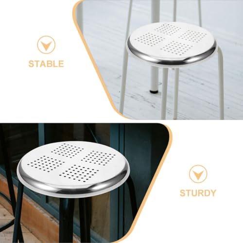 Tabouret rond en acier inoxydable robuste avec surface argentée renforcée - 4