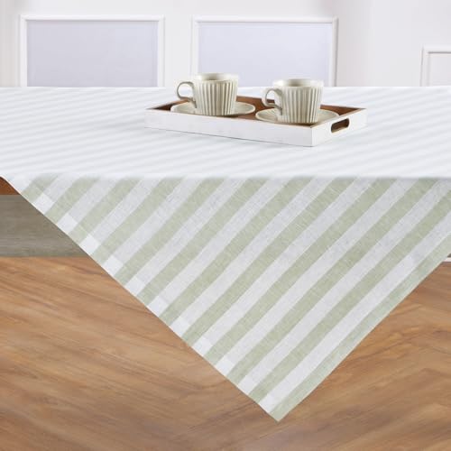 Solino Home 100% Pure Linen Table Cloth, Throw, 52 x 52 in, Sage Striped