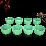 SMDSAZ Natural Jade Tea Cup Set Jade Water Cup Retro Wine Glass Bowl Tea Cup (Color : Light Green 8 Pcs)