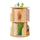 OOOK 2-Stöckiges Drehbares Bücherregal, 360° Kleines Bücherregal Drehbar, Bodenstehendes Drehregal Schmal, Multifunktionales Standregal Holz für Kinderzimmer, Schlafzimmer, Wohnzimmer