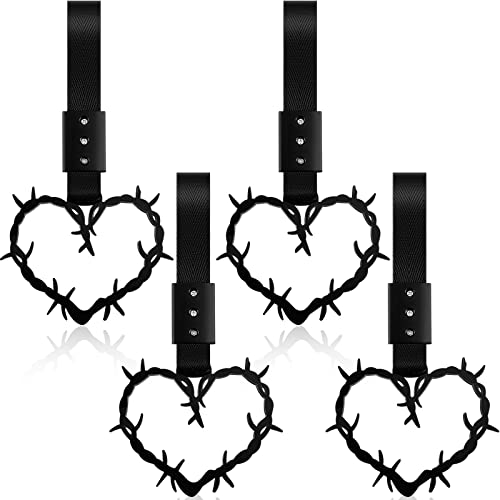 Image of 4 Pieces Heart Handle Keychains Car Accessory Heart Hand Strap Drift Charm for Car Interior Exterior Decoration(Black,Thorns)