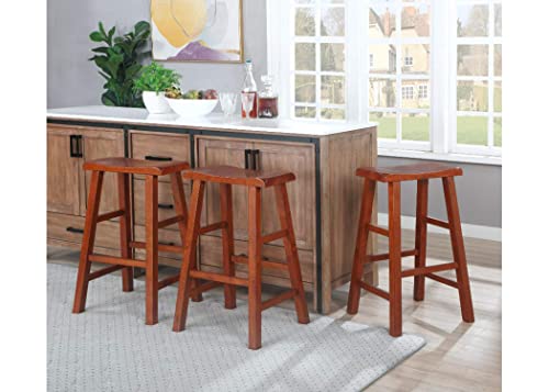 eHemco Heavy-Duty Solid Wood Saddle Seat Kitchen Counter Barstools, 29 Inches, Dark Oak, Set of 3