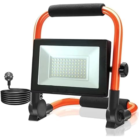 LED Construction Light, 50W, 3500 Lumens, with Stand and 3.2m Cable, Yellow Cover
