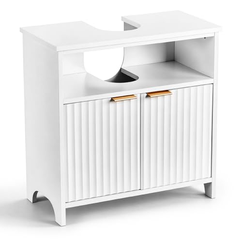 LEADZM Waschbeckenunterschrank Badezimmerschrank Aufbewahrungsschrank mit 2 Wellenfront offenes Fach 30 x 60 x 60 cm (Weiß)