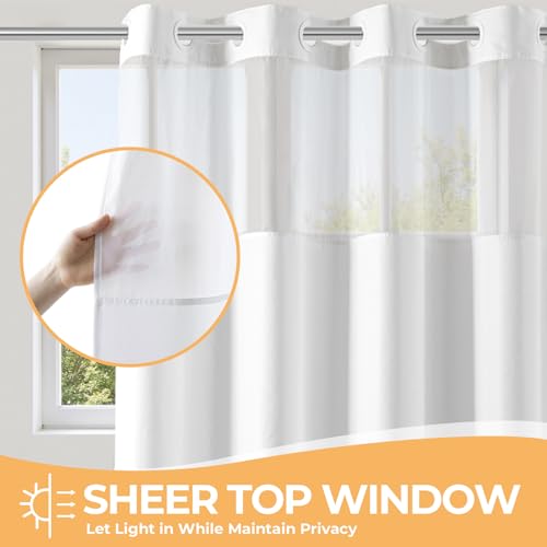 River Dream White No Hook Fabric Shower Curtain or Liner with Sheer Window, No Liner Included or Needed, Water Repellent, Machine Washable, 71" Wx74"L by River Dream - Image 3