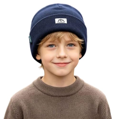Kids Winter Hat Warm Thick Solid Ribbed Knit Outdoor Cuffed Beanie Cap