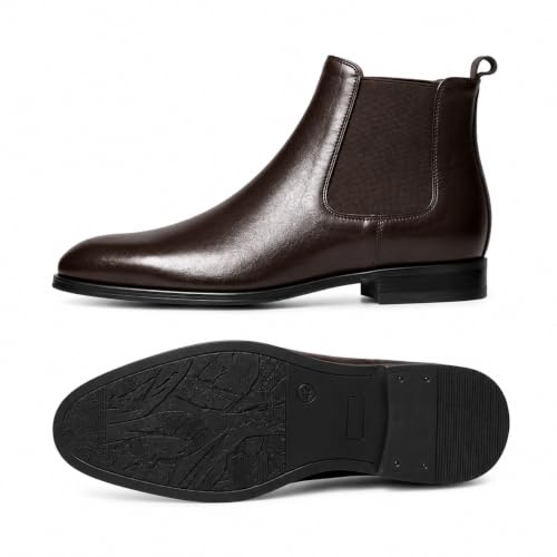 Image of Black Chelsea Boots for Men | Premium Leather Finish Ankle Boots with Side Zip & Elastic | Men's Formal Shoes, Casual Boots, Office Wear Stylish High Ankle Boot Shoes