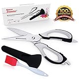 Kitchen Shears Poultry Scissors Set, BEST Cutting Aid with Stainless Steel Heavy Duty Blades and Large Handles FREE Basting Brush Included for Glazing and Food Marinade by Space Evolution