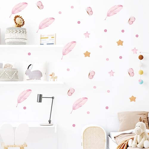 72 vinilos adhesivos rosa de plumas y mariposas para pared miniatura 5