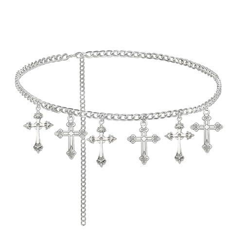 SANNIDHI Women Waist Chain Silver Gothic Cross Adjustable Y2K Belt