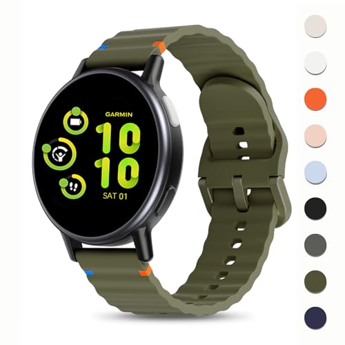Silicone Bands Compatible with Garmin Vivoactive 6/5 Watch Band/Garmin Venu/Sq Women Men, Soft Wave Rubber Strap for Forerunner 165/55/245/652 Quick Release Wristband with Decorative Woven Line