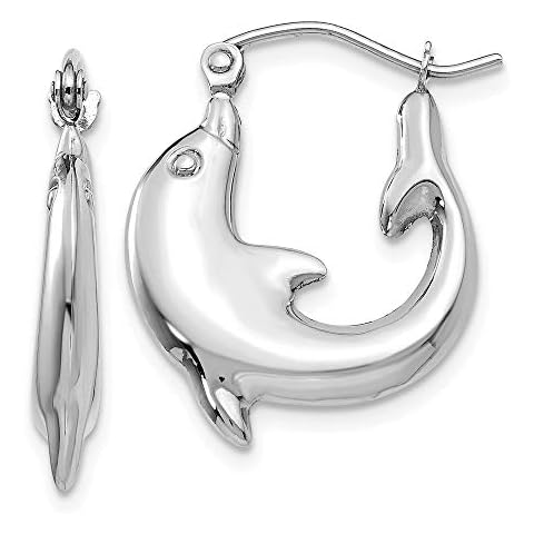 Roy Rose Jewelry 14K White Gold Polished Dolphin Hoop Earrings ~ 3mm width Cover