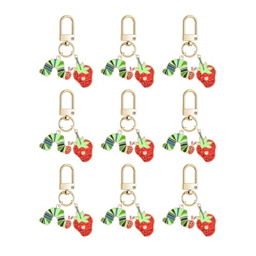 Porte-clés en émail chenille affamée fraise coadipress pour sac à main et clés