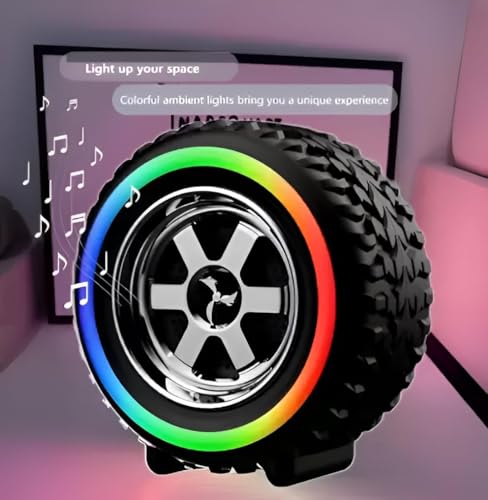 Image of PerfX Portable Car Wheel Bluetooth Speaker - Stereo Sound, RGB Lighting, 1200mAh Rechargeable Battery, Wireless with USB /TF /AUX Support (Black)
