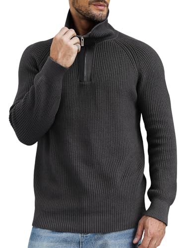 Men's Quarter-Zip Pullover Sweater Slim Fit Lightweight Sweaters Cable Knit Casual Polo Sweater Long Sleeve Sweaters