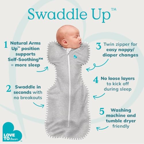Image of Love To Dream Swaddle UP, Baby Sleep Sack, Twin Zipper for Easy Diaper Changes, Arms UP Position, Hip-Healthy, Lightweight & Breathable, Sleeping Bag, Moderates Temps 24-27C, 1-3M, You are My White