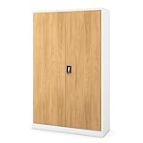 Jan Nowak Armario metálico Oficina con Llave, Armario metálico para Documentos con estantes Ajustables y Gran Capacidad 185 x 115 x 40 cm Blanco Roble Dorado