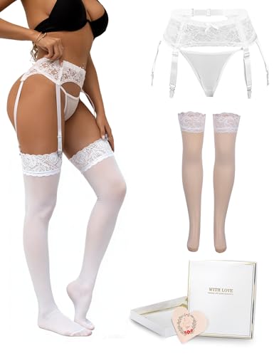 Liguero sexy mujer con encaje transparente y ligueros anchos