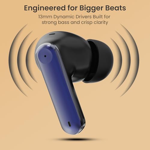 Image of AROMA TWS3 Vibe V5.4 True Wireless Earbuds, Midnight Blue | up to 60H Playtime, ENC, Fast Charging, Heavy Bass, Bluetooth
