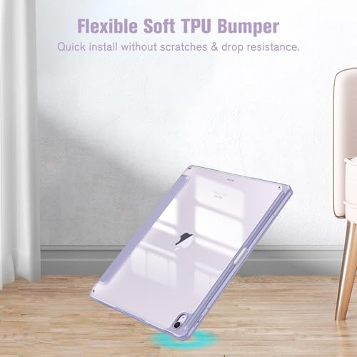 Image of Fintie Hybrid Slim Case for iPad Air 13-inch (M2) 2024, [Built-in Pencil Holder] Shockproof Cover with Clear Transparent Back Shell (Lilac Purple)