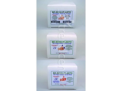 10 x Rollen Fingerverband Pflaster BE-SCHU-PLAST Tape wasserfest elastisch Rot, Blau und Haut, Farbe:Haut