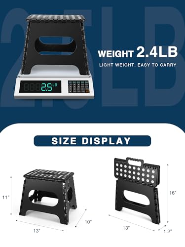 HOUSE DAY Klapphocker faltbar 27cm Schwarz, Stabiler Tritthocker Klappbar mit Anti-Rutsch-Füßen & Tragegriff, Platzsparend Hocker Klappbar, 150kg Belastbarkeit für Küche, Bad, Kindzimmer, Camping