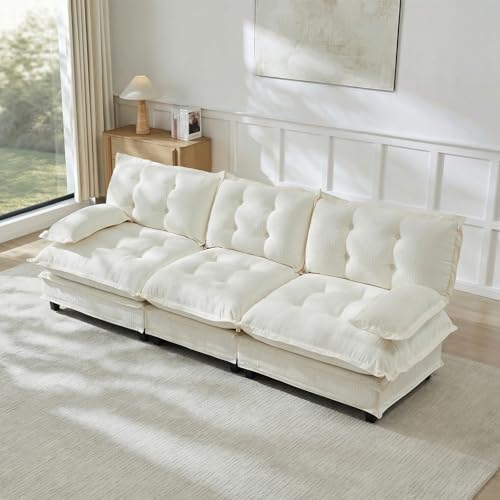 Image of 107 inch Sectional Couches for Living Room, Beige 3 Seater Modern Chenille Deep Seat Sofa Set, Salas para Casa, High Back Cloud Couch Modular Sectional Sets