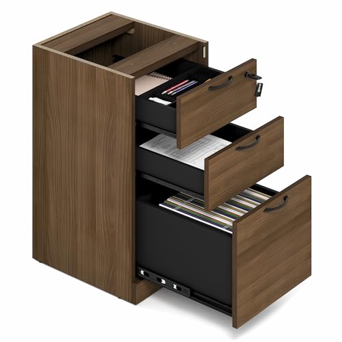 Image of Furinno Roger 60 Inch Executive Desk with File Cabinet, Home Office Desk with 3-Drawer Fixed Pedestal Filing Cabinet, Desk Cord Grommet, for Home Office, Modern Walnut
