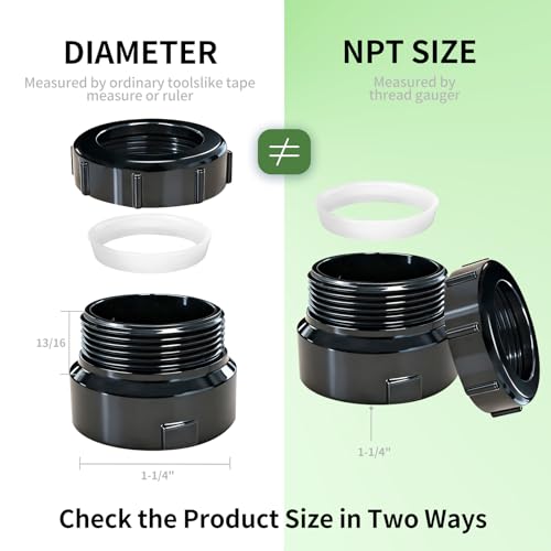 Image of Lesso 1-1 /4 Inch ABS P-Trap Adapter, Black, 2 Pack | SPG x SJ Connection, Plastic Nut & Washer, Leak-Proof, For Sink Drain Plumbing Systems