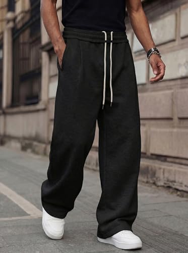 Image of Mens Baggy Sweatpants Wide Leg Casual Elastic Waist Drawstring Athletic Loose Jogger Fall Sweat Pants with Pockets