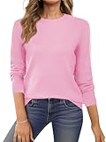 Saodimallsu Womens Fall Crew Neck Sweaters Cozy Knit Long Sleeve Lightweight Tops Basic Business Casual Outfits Pink