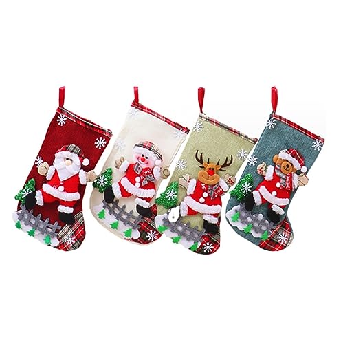 ViLiyDuo 4 Piezas Medias Navideñas para Colgar, Calcetines Navideñas para Chimenea,Medias Navideñas,Bolsas de Regalo Colgantes,para Árbol de Navidad,Decoraciones para Fiestas Navideñas(A)