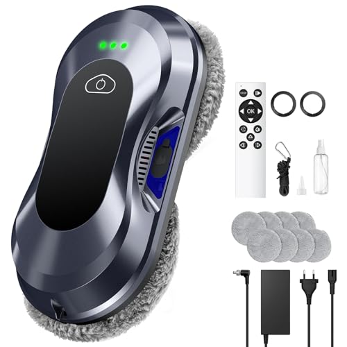 Yeerain Robot Laveur de Vitre, Fonction Vaporisation, Aspiration Turbo 7000Pa, Silencieux, 3 Modes, Navigation Intelligente, Détection