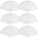 6 Packs White Spanish Floral Folding Hand Fan Women Lace Fan Handheld Fans for Wedding and Home Decoration