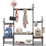 Hall Tree Eingangsbank mit Garderobe und Schuhaufbewahrung, stabiles Eltern-Kind-3-in-1-Design, funktionaler Flur-Organizer mit Haken, Schuhregal für Eingang, Foyer, Schlamm