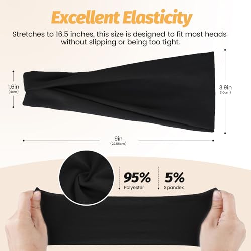 Image of Headbands for Women - 6 Pack Wide Elastic Hair Bands | Stretchy Sweatbands Hair Bands | Soft Sports Thin Head Bands | Non-Slip Accessories Bands for Fashion, Washing Face, Workouts, Yoga, Daily Use