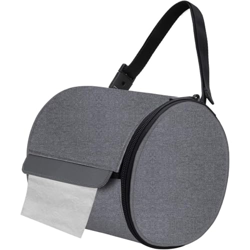 Kwueiit 吊り下げ式トイレットペーパーホルダー 防水ティッシュホルダー 猫に強いロールペーパーケースカバー ポータブルで折りたたみ式ロール収納バッグ 調節可能なストラップ付き 壁 車 キャンプ テント ホーム オフィス ブラック (グレー)