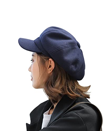 Women's Plain Newsboy Caps Cabbie Visor Plaid Fedora Beret Hat Navy #TOP3