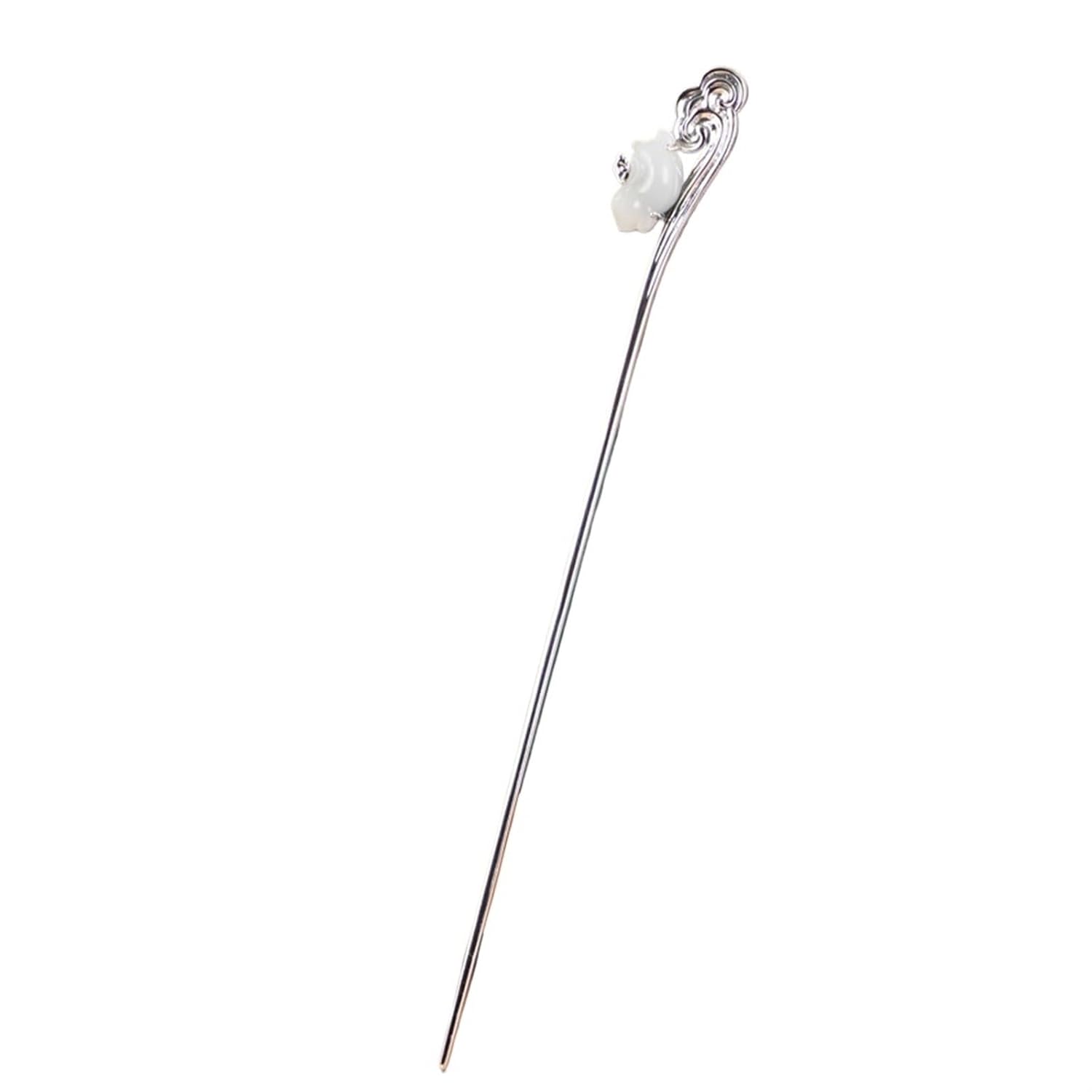 HBJWOV S925 All body silver inlaid with Hotan Jade magnolia hairpin character(D)
