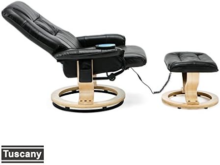 More4Homes TUSCANY BONDED LEATHER BLACK SWIVEL RECLINER MASSAGE CHAIR w FOOT STOOL ARMCHAIR 8 MOTOR MASSAGE UNIT BUILT IN