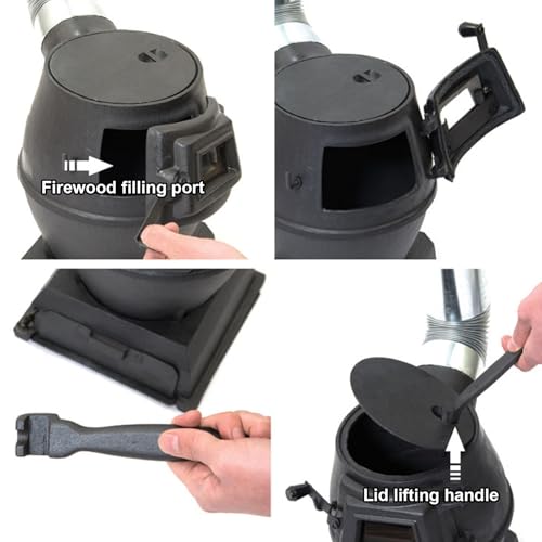 Poêle à bois en fonte avec fenêtre de vue, réchaud chauffant multifonctionnel pour la chasse, la cuisine, le barbecue