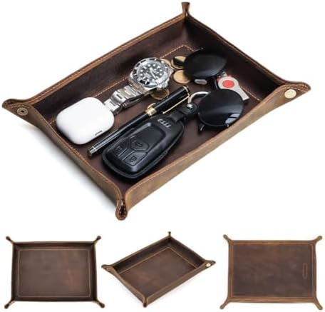 CONTACTS Bandeja de Couro Crazy Horse para Mesa – Porta-Chaves de...