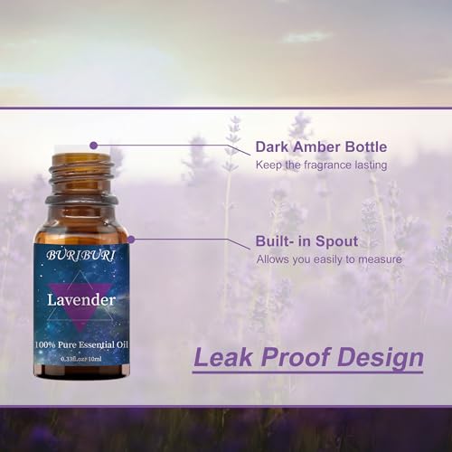 Image of BURIBURI Lavender Essential Oil for Diffuser, Skin, Soap & Candle Making, 100% Pure Undiluted Natural Organic Lavender Aromatherapy Oils 10ml