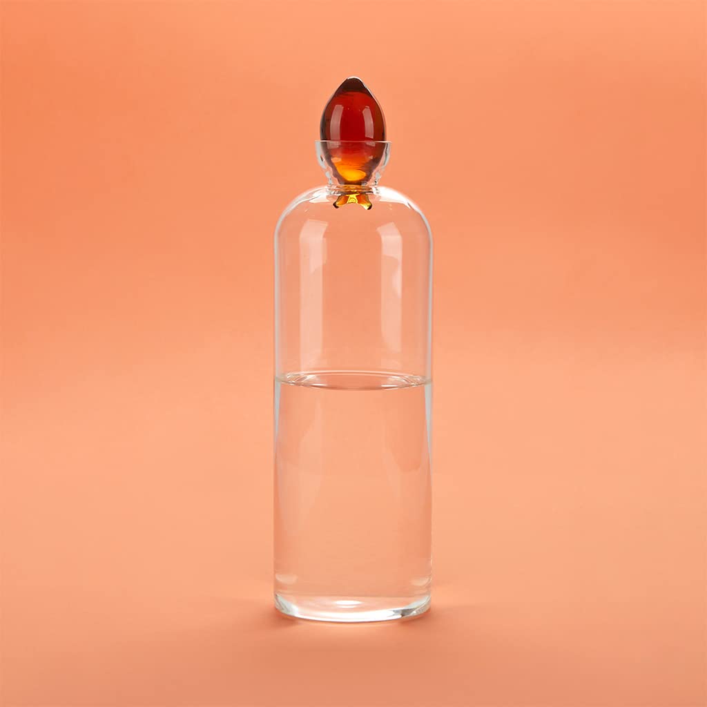 Balvi Botella de Agua Gourami Color Ambar con Tapón en Forma de Pez 1.1 L. Vidrio Borosilicato 30cm