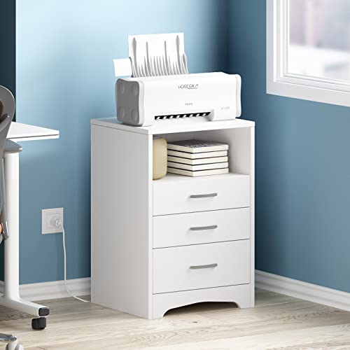 White Nightstand Set of 2 Nightstand with Charging Station, Modern End Side Table with 3 Drawer, Wooden Cabinet Stand by Sofa, Bedside Tables for Bedroom with USB Ports Outlet & Open Storage - Thumbnail 6
