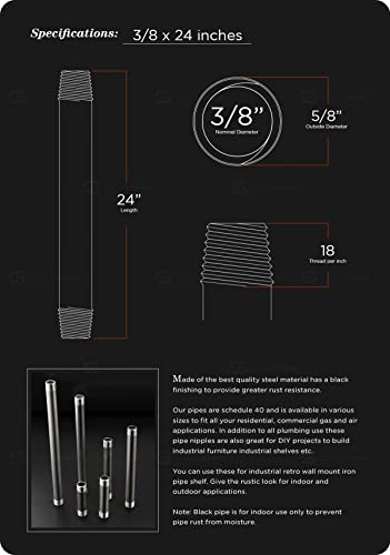 Supply Giant Qdcm3824 24" Long Pre-Cut Black Steel Pipe With 3/8" Nominal Size Diameter #TOP2