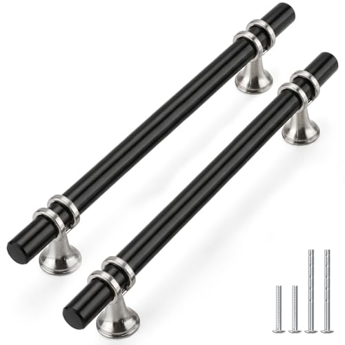 Rergy 5 Pack 6-1/4 Inch Hole Center Black and Silver Cabinet Pulls