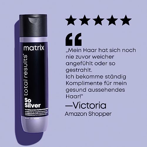 Foto von Matrix Pflegeset für blondes & graues Haar zur Neutralisation von Gelbstichen, Mit Violett-Pigmenten, So Silver Shampoo & Conditioner