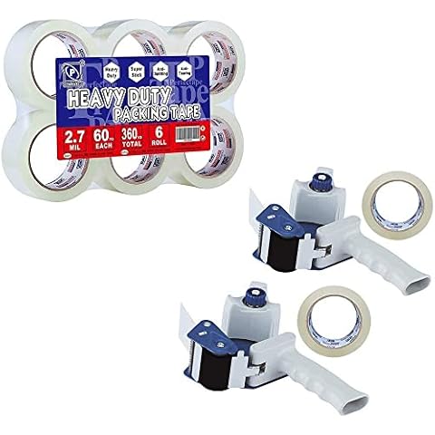 PERFECTAPE Heavy Duty Packing Tape 8 Rolls & Tape Gun 2 Pcs, Total 480Y, Clear, 2.7 mil, 1.88 inch x 60 Yards, Ultra Strong, Refill for Packaging and Shipping Cover