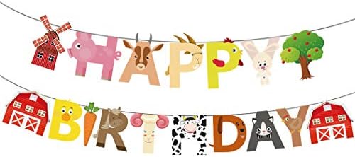 Farm Happy Birthday Party Banner, Farm Animal Theme Baby Shower Party Banner for Animal Birthday Kids Birthday, Farm Themed Happy Birthday Banner Birthday Decoration for 1st 2nd 3rd 4th Bday